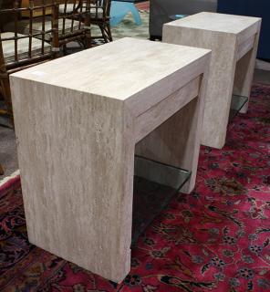 Appraisal: Pair of Italian Moderne style travertine occasional tables each having