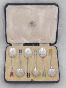 Appraisal: A boxed set of six silver tea spoons with various