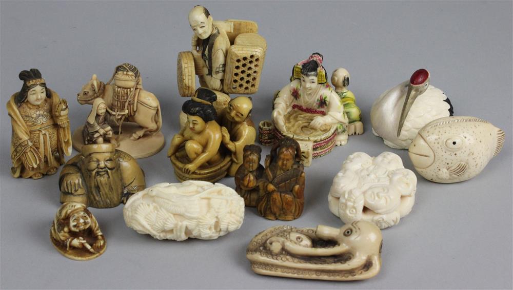 Appraisal: GROUP OF NETSUKE AND A GROUP OF CHINESE CARVINGS including