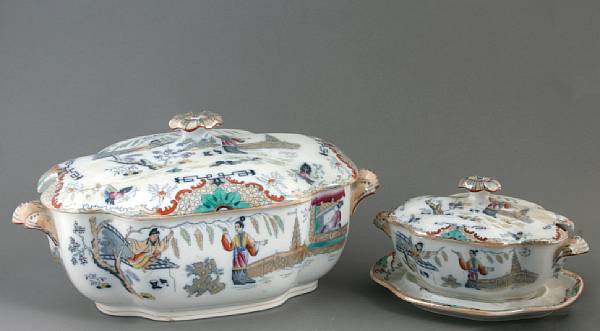 Appraisal: Two German stoneware covered tureens together with a stoneware bowl