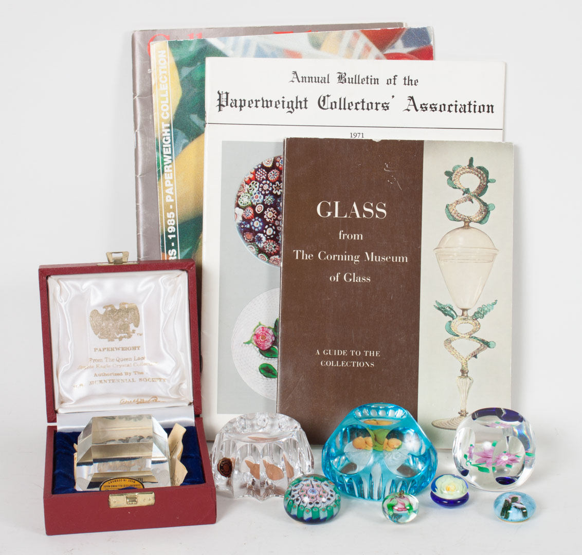 Appraisal: Eight assorted glass paperweights and ephemera including albret sulfide of