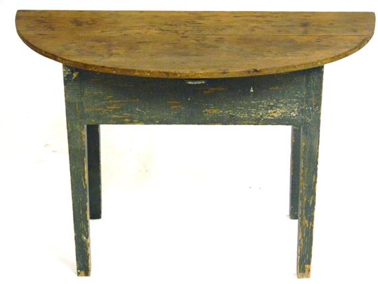 Appraisal: Primitive demi-lune side stand scrubbed top green base craquelure paint