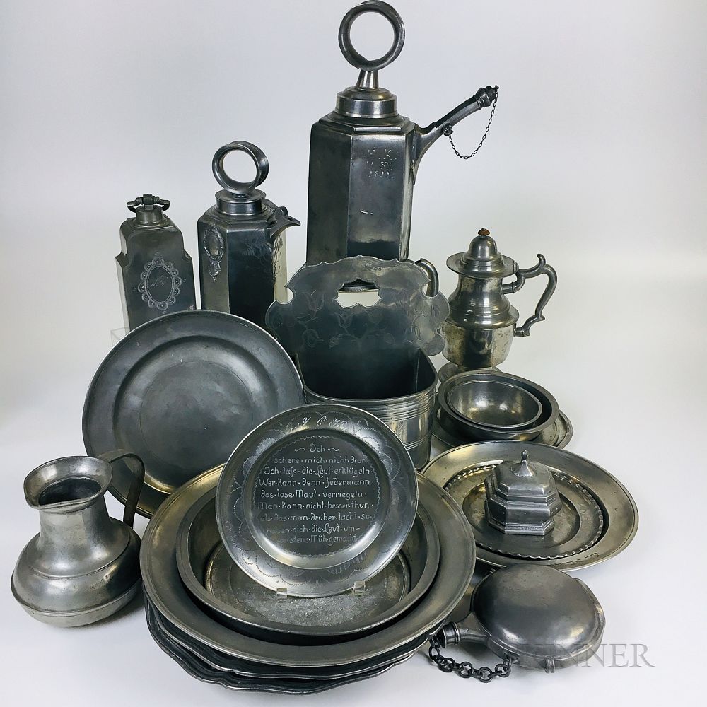 Appraisal: Twenty-two Pieces of English and Continental Pewter Twenty-two Pieces of