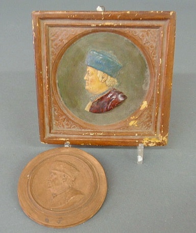 Appraisal: Benjamin Franklin plaster relief plaque square and a terracotta example