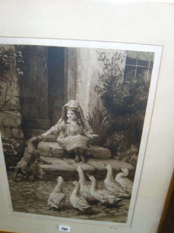 Appraisal: An Edwardian sepia engraving by Herbert Dicksee showing a little