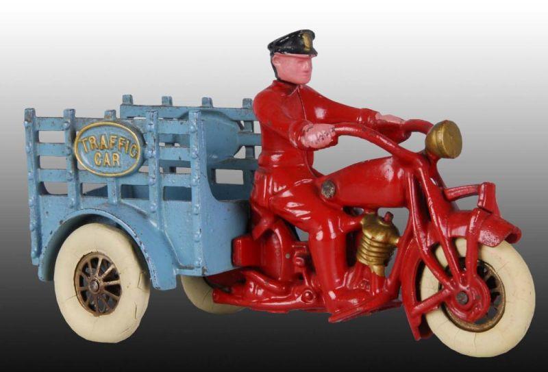 Appraisal: Cast Iron Hubley Indian Traffic Car Motorcycle Toy Description Head