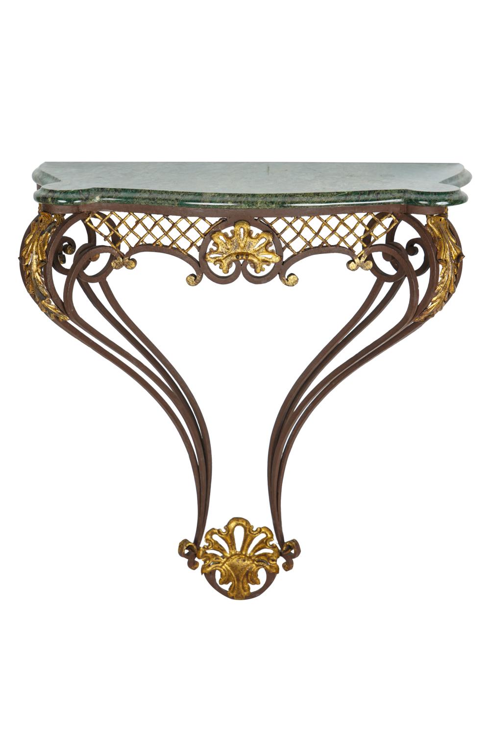 Appraisal: MARBLE IRON GILT METAL CONSOLE th century inches wide inches