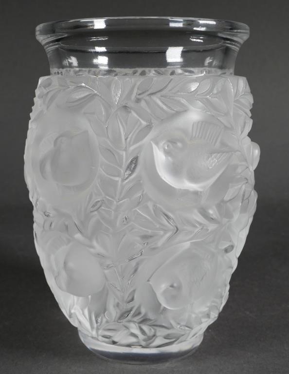 Appraisal: Lalique glass vase with all over bird relief design etching