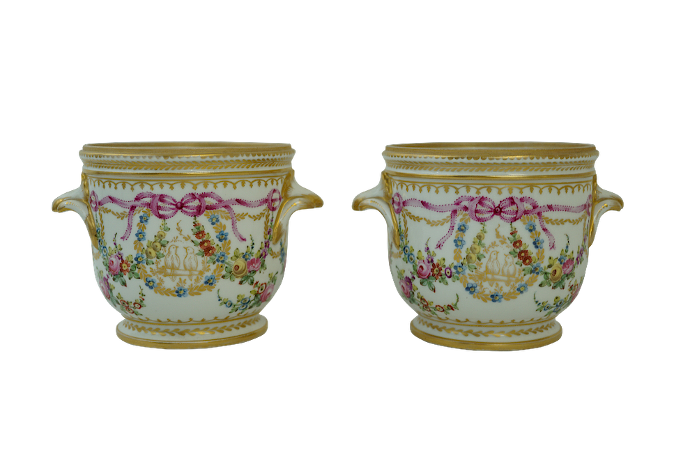 Appraisal: French Porcelain Cache Pair of French Painted Porcelain Cache Pots