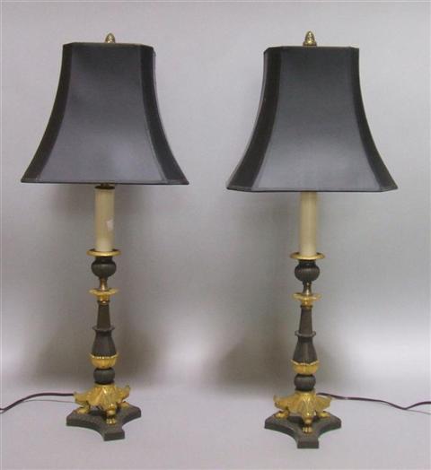 Appraisal: PAIR OF DIRECTOIRE STYLE CANDLESTICK S Now converted into lamps