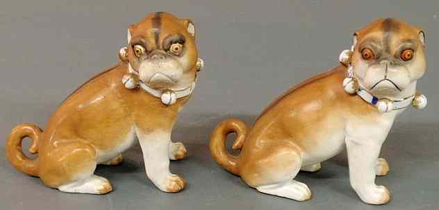 Appraisal: Two Meissen seated pug dogs losses to one collar h