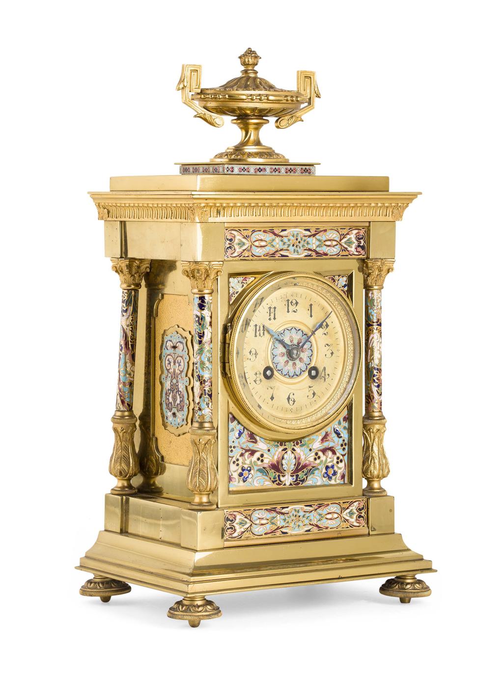 Appraisal: FRENCH CHAMPLEV ENAMEL AND GILT METAL MANTEL CLOCK LATE TH