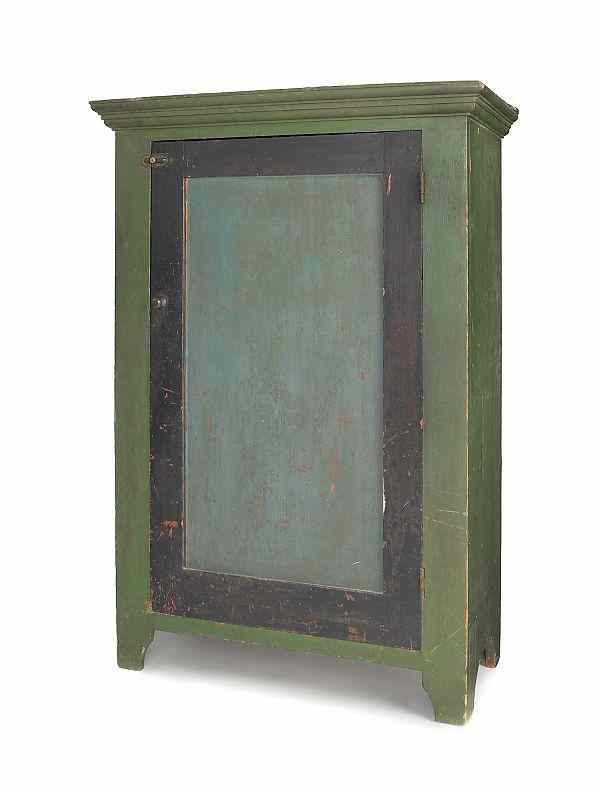 Appraisal: American painted pine wall cupboard th c retaining an old