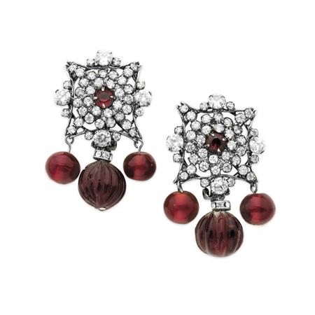 Appraisal: Iradj Moini Rhinestone and Ruby Glass Earrings Estimate -