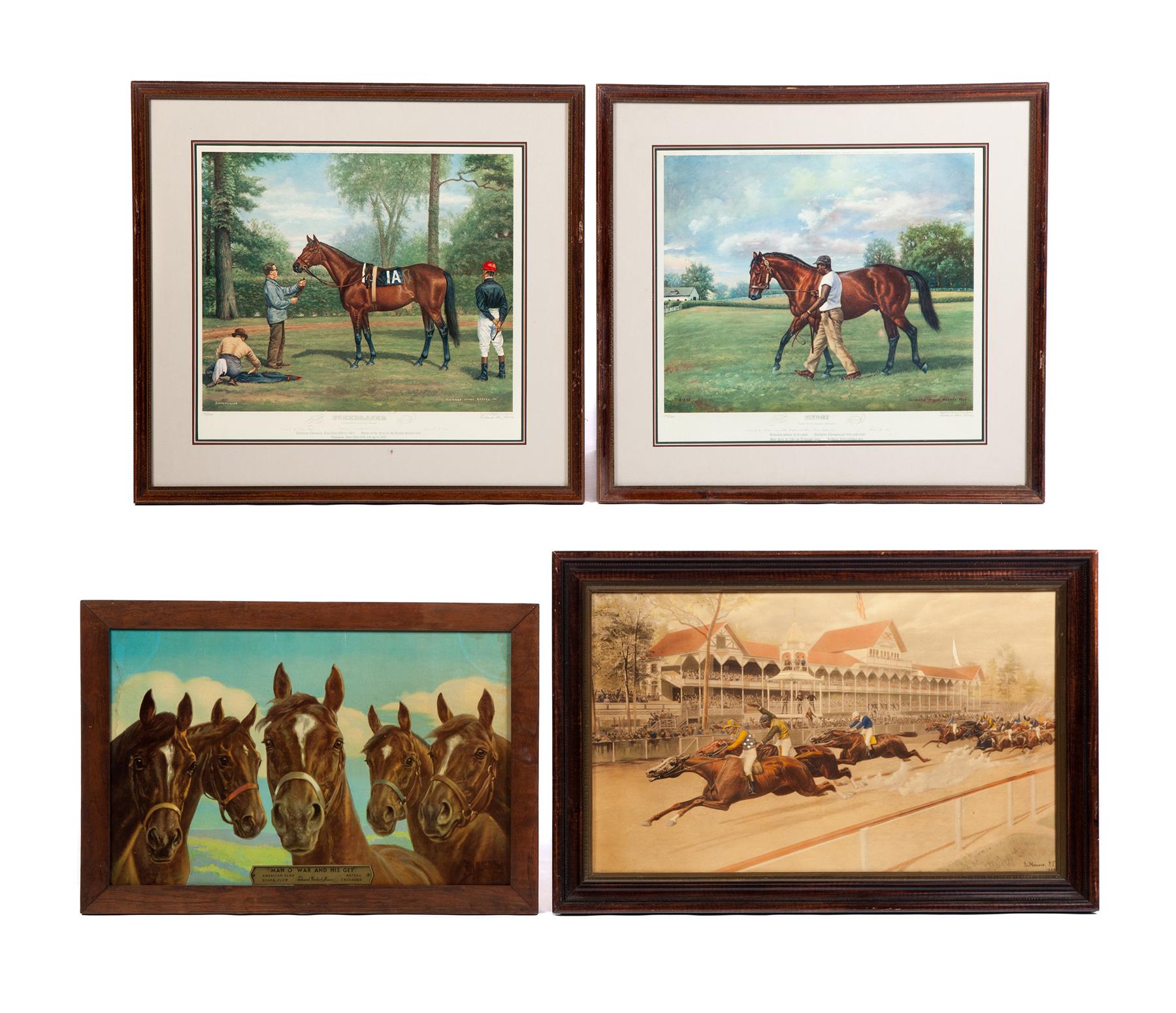 Appraisal: FOUR RACING RELATED PRINTS Twentieth century Buckpasser and Ribot after