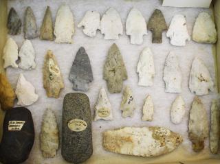 Appraisal: Missouri prehistoric lithic artifacts including arrowheads points celt- pcs length