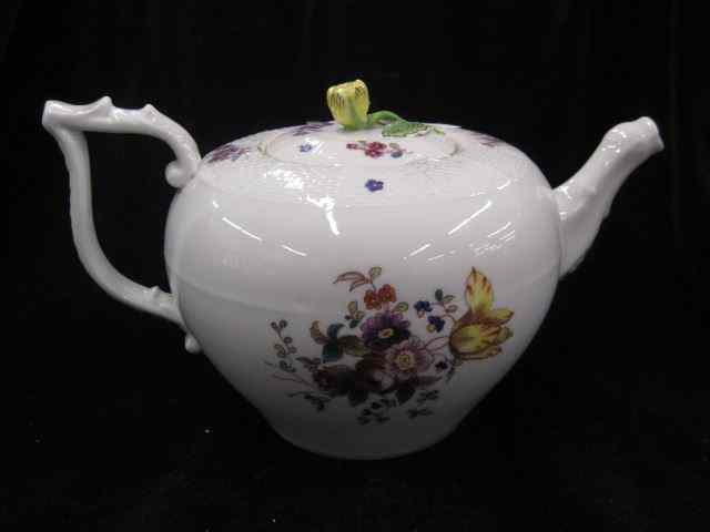 Appraisal: Herend Porcelain Teapot fine floral basketweave trim '' early mark