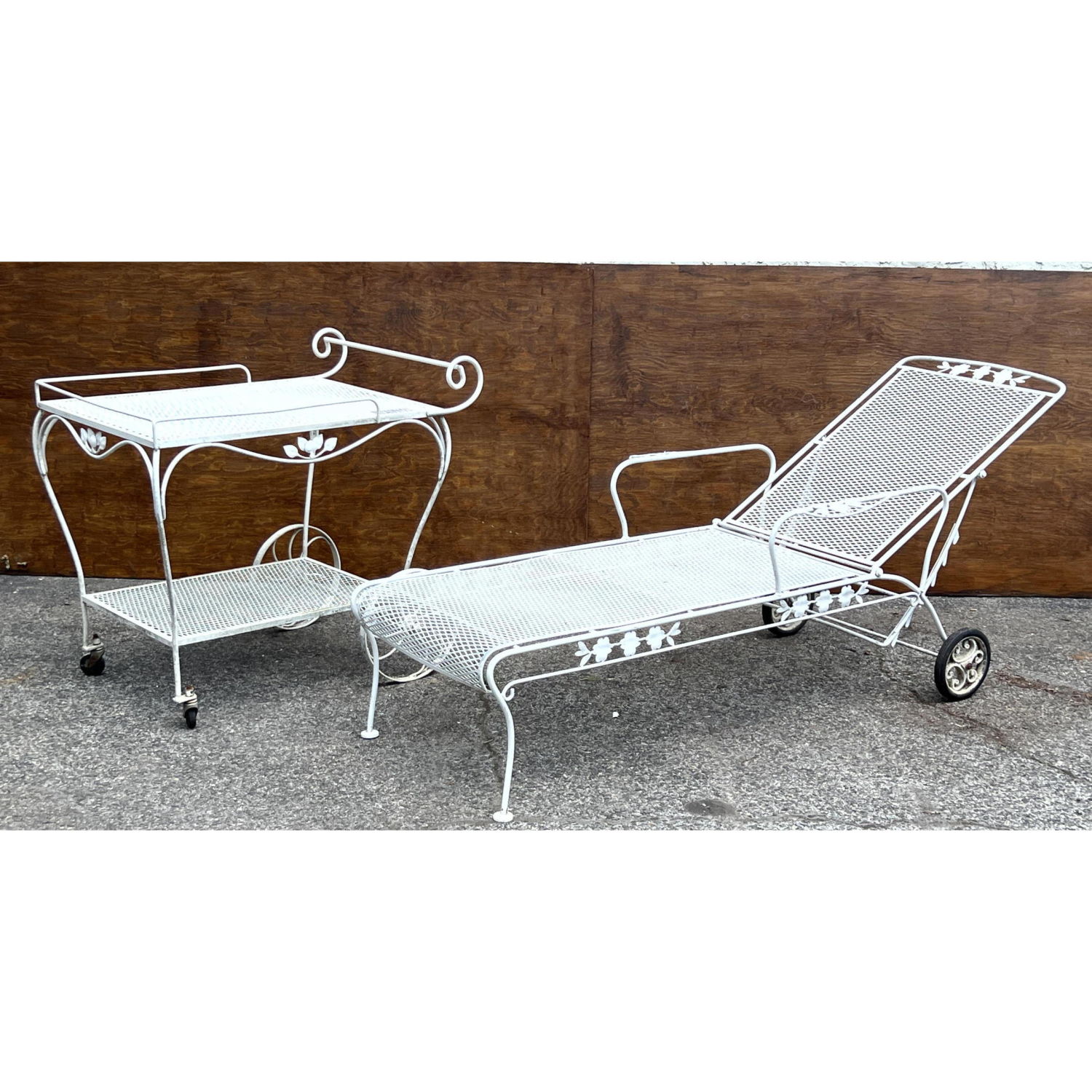 Appraisal: pc Painted White Outdoor Cart Chaise Lounge Chaise Lounge with