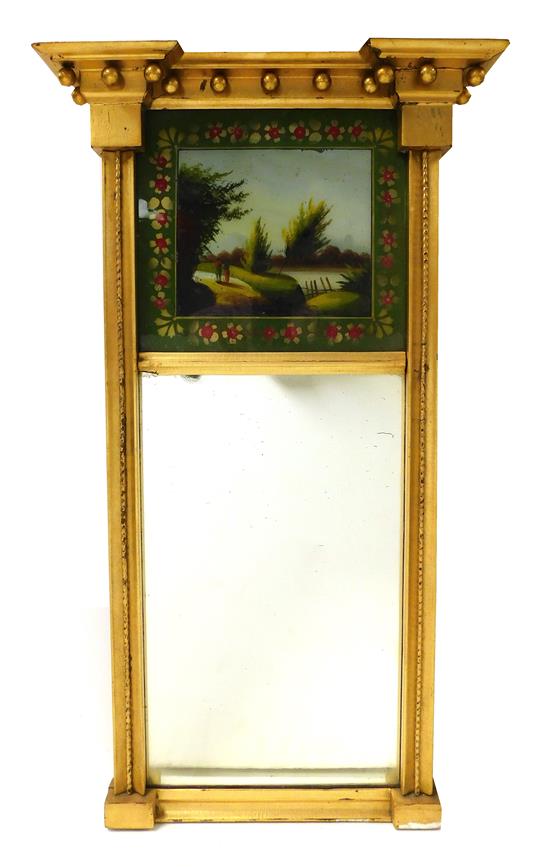 Appraisal: MIRROR th C Federal wall mirror gilded frame projecting cornice