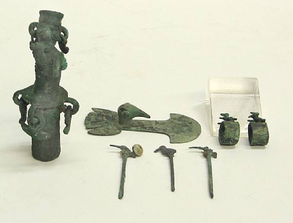 Appraisal: A group of Peruvian pre-Columbian copper items Including six Chimu