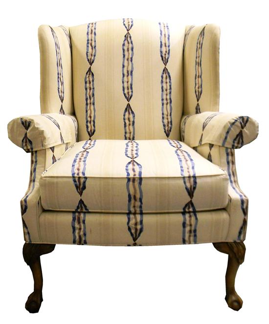 Appraisal: Wing chair American th C Chippendale style custom designed by