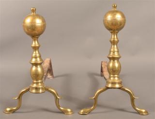 Appraisal: Pair of Brass and wrought Iron Andirons Pair of th