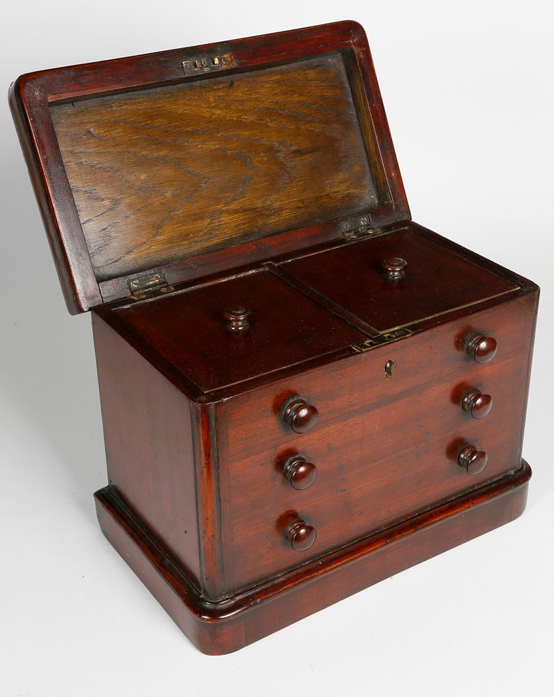 Appraisal: English Mahogany Chest of Drawers Form Double Compartment Tea Caddy