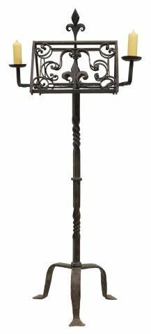 Appraisal: French wrought iron lectern music stand th c double-sided slanted