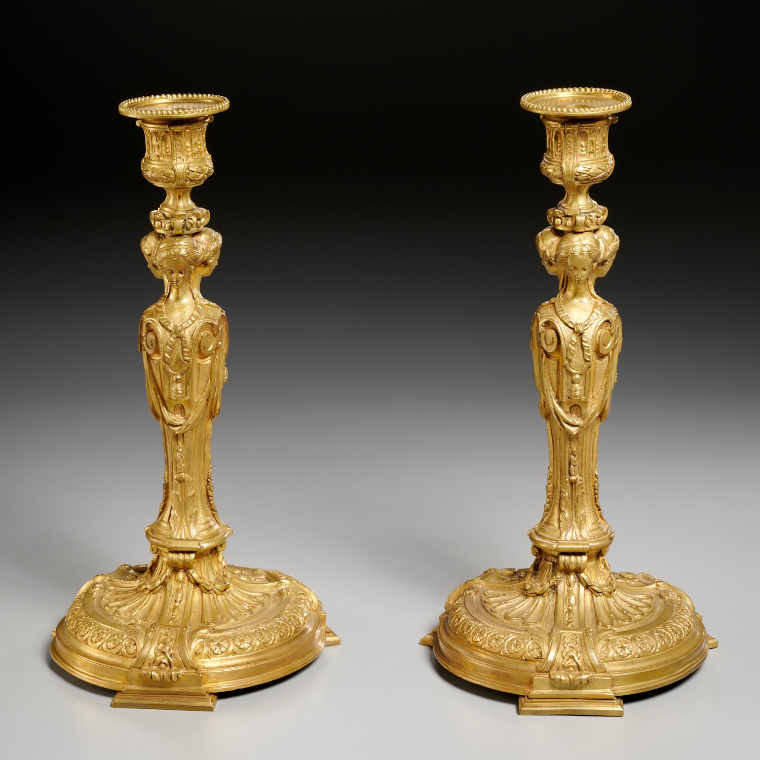 Appraisal: NICE PAIR REGENCE STYLE GILT BRONZE CANDLESTICKS th c French