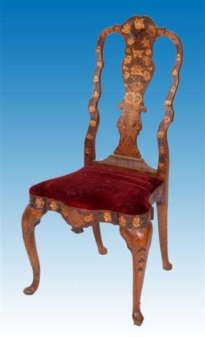 Appraisal: An antique walnut and floral marquetry standard chair with vase