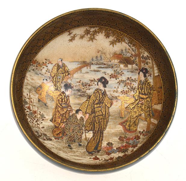 Appraisal: IMPRESSIVE JAPANESE SATSUMA BOWL WITH INTERNAL GEISHA SCENE WITH RAISED