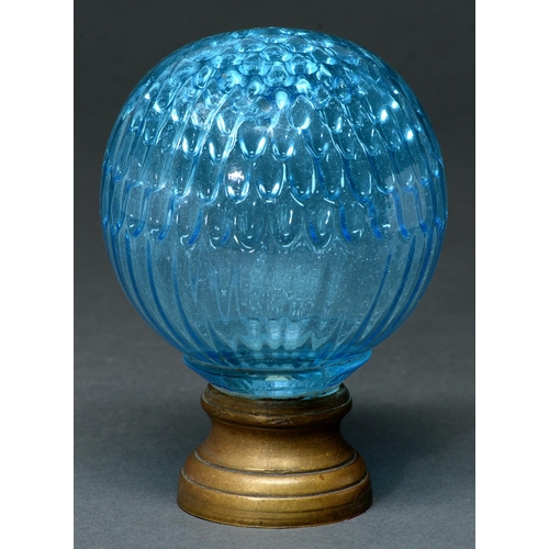 Appraisal: A French blue glass 'Boule Escallier' late th c brass