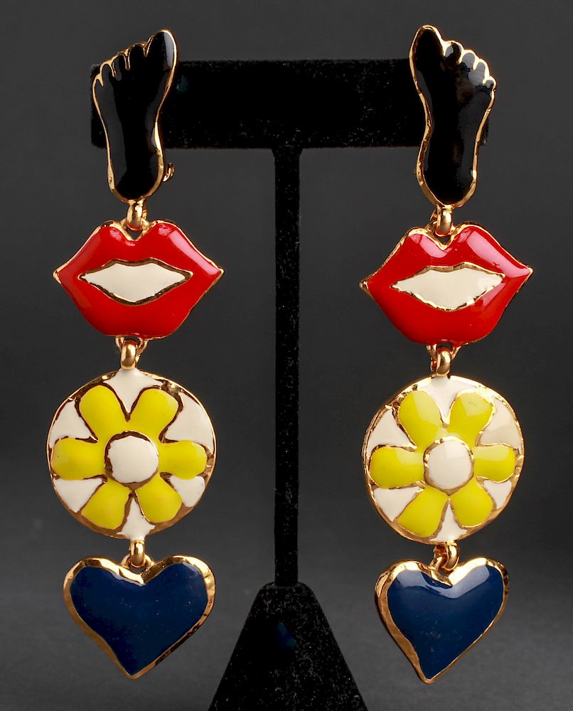 Appraisal: Christian Lacroix Foot Mouth Enamel Earrings Christian Lacroix Foot Mouth