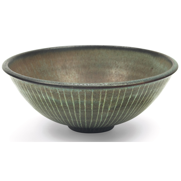 Appraisal: Harrison McIntosh bowl glazed stoneware exterior with fine vertical lines