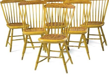 Appraisal: SET OF SIX NEW ENGLAND YELLOW PAINTED AND DECORATED STEP-DOWN