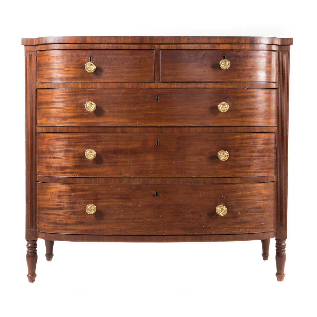 Appraisal: Late Federal mahogany bow-front chest of drawers Baltimore Philadelphia circa