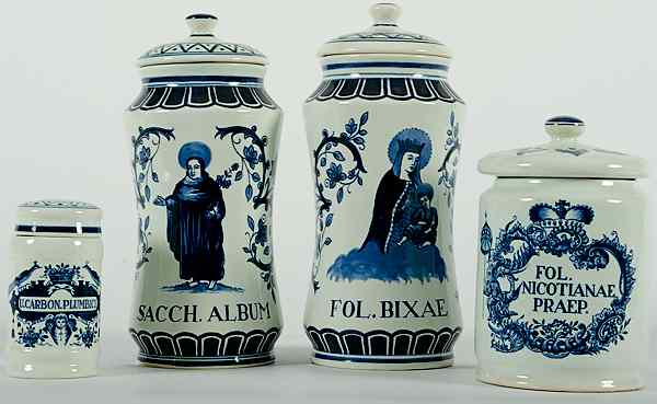 Appraisal: Delft Apothecary Jars Dutch an assembled group of four Delft