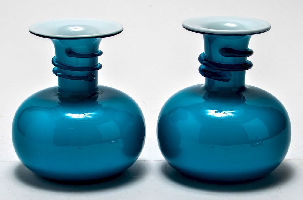 Appraisal: Holmegaard Modern Cased Glass Vases Pair Holmegaard Danish modern blue