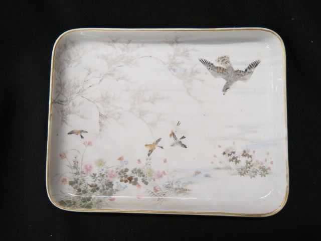 Appraisal: Oriental Porcelain Tray handpainted birds and foliage artist signed X