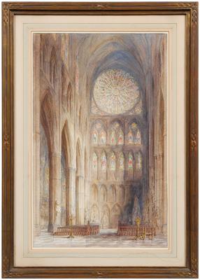 Appraisal: James Alphege Brewer watercolor cathedral interior signed lower right J