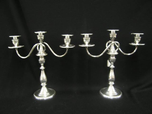 Appraisal: Pair of Sterling Silver Candlabra triple sconce convertible to sticks