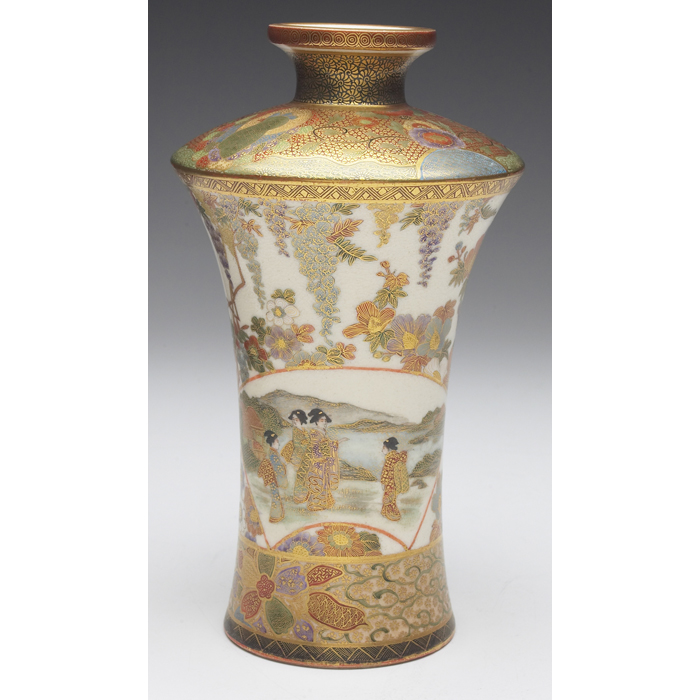 Appraisal: Satsuma vase Meiji period graceful flaring and shouldered shape brilliant