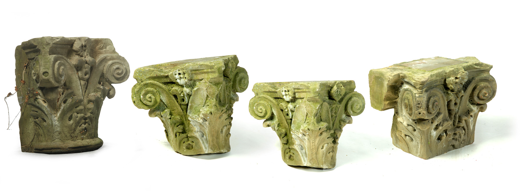 Appraisal: THREE SANDSTONE CARVED ARCHITECTURAL COLUMN CAPITALS American nd half- th