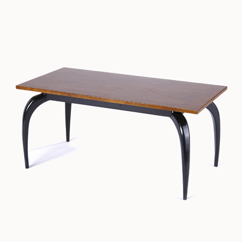 Appraisal: MODERN Occasional table with dyed brown parchment top on black-lacquered