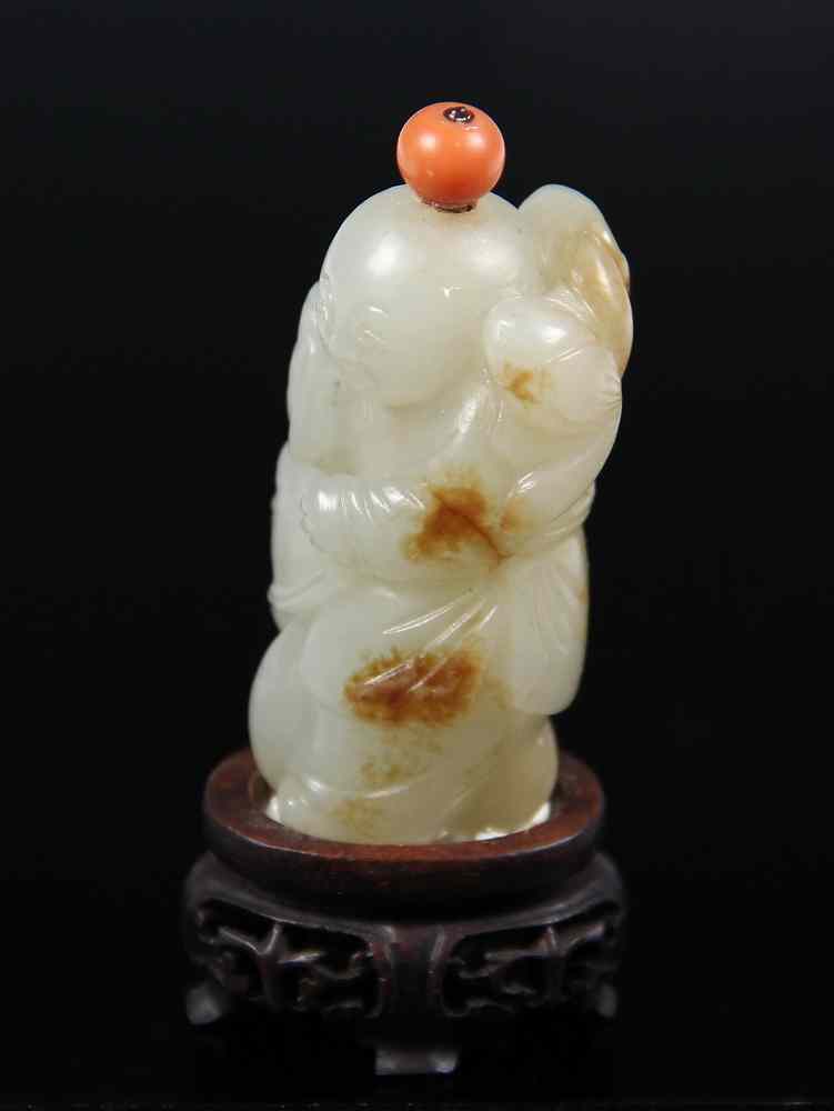 Appraisal: CHINESE JADE SNUFF BOTTLE - th c Carved White Jade