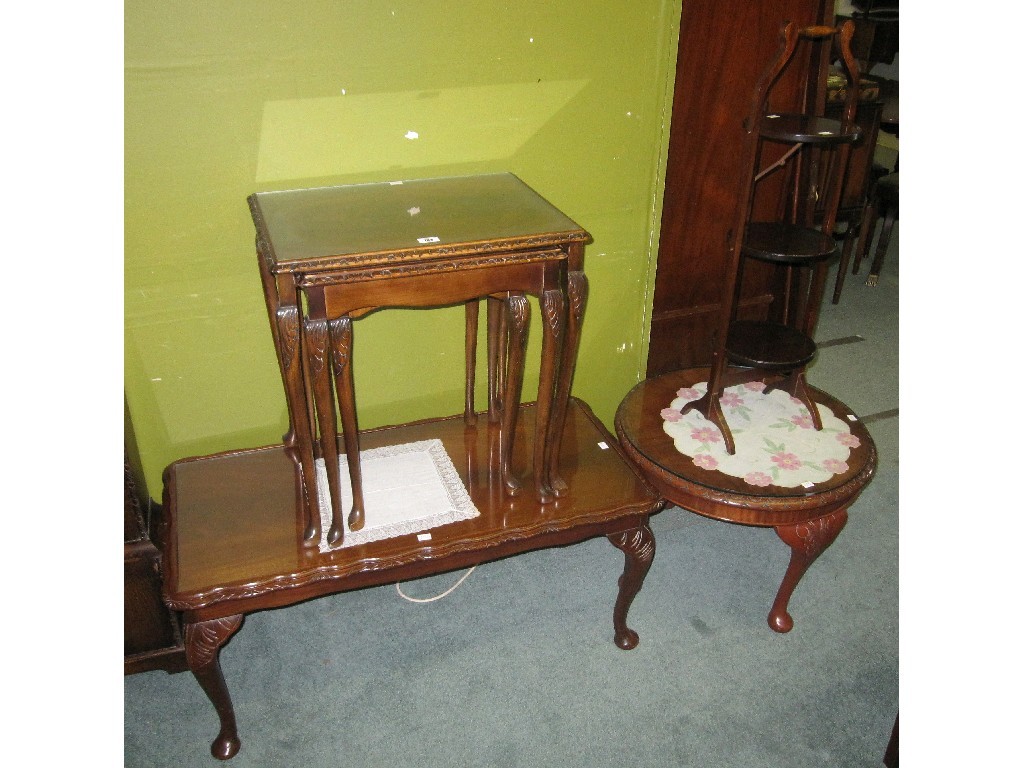 Appraisal: Lot comprising nest of tables cakestand and two occasional tables