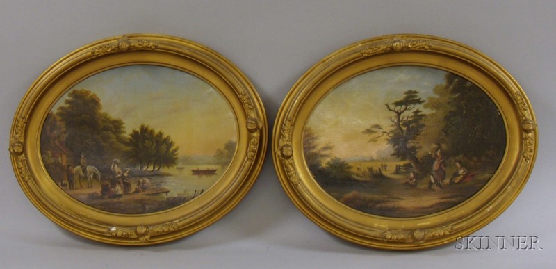 Appraisal: Two Framed th Century American School Oil on Canvas Genre