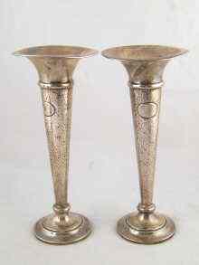 Appraisal: A pair of silver trumpet vases hallmarked Sheffield by Walker