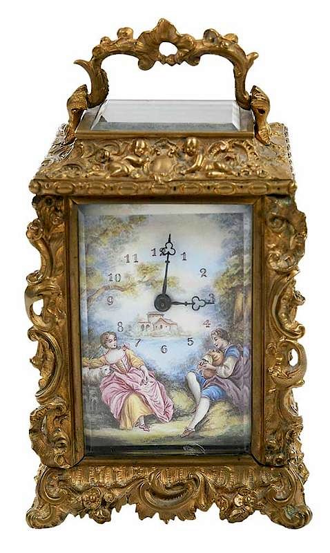 Appraisal: Louis XV Style Carriage Clock with Enamel Panels probably late