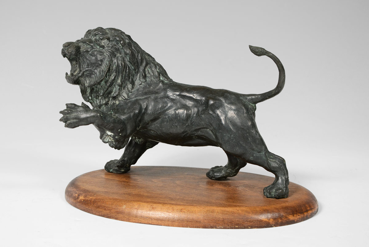 Appraisal: MAJESTIC WALKING LION BRONZE SCULPTURE SIGNED P MARTI '' h